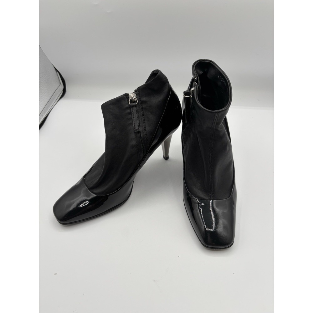 GIUSEPPE ZANOTTI Black Patent Leather Ankle Boots Silver Heels Size 37 US‎ 6.5